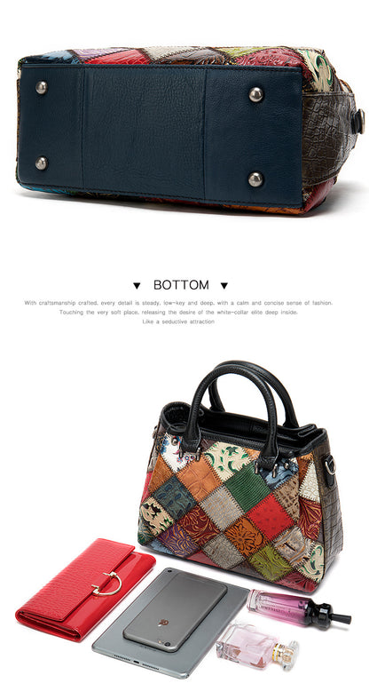 Lederhandtasche im Ethno-Patchwork-Stil