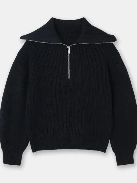 Half-Zip Sailor-Collar Striped Sweater “Gaia”