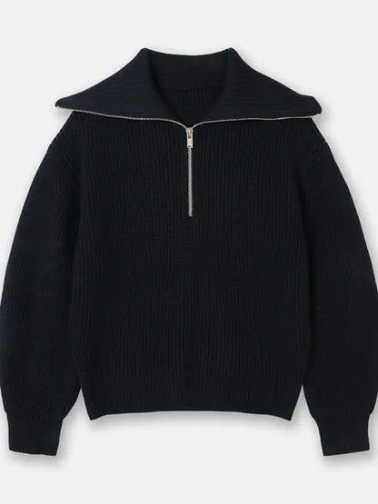 Half-Zip Sailor-Collar Striped Sweater “Gaia”