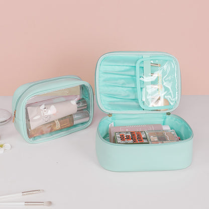 2-Piece Faux Leather (PU) Travel Makeup Bag Set
