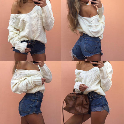 Zopfstrick-Pullover mit V-Ausschnitt „Marina“