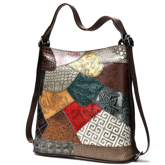 Wandelbare Patchwork-Schultertasche aus Leder