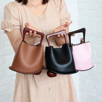 Women's Cowhide Leather Bucket Bag