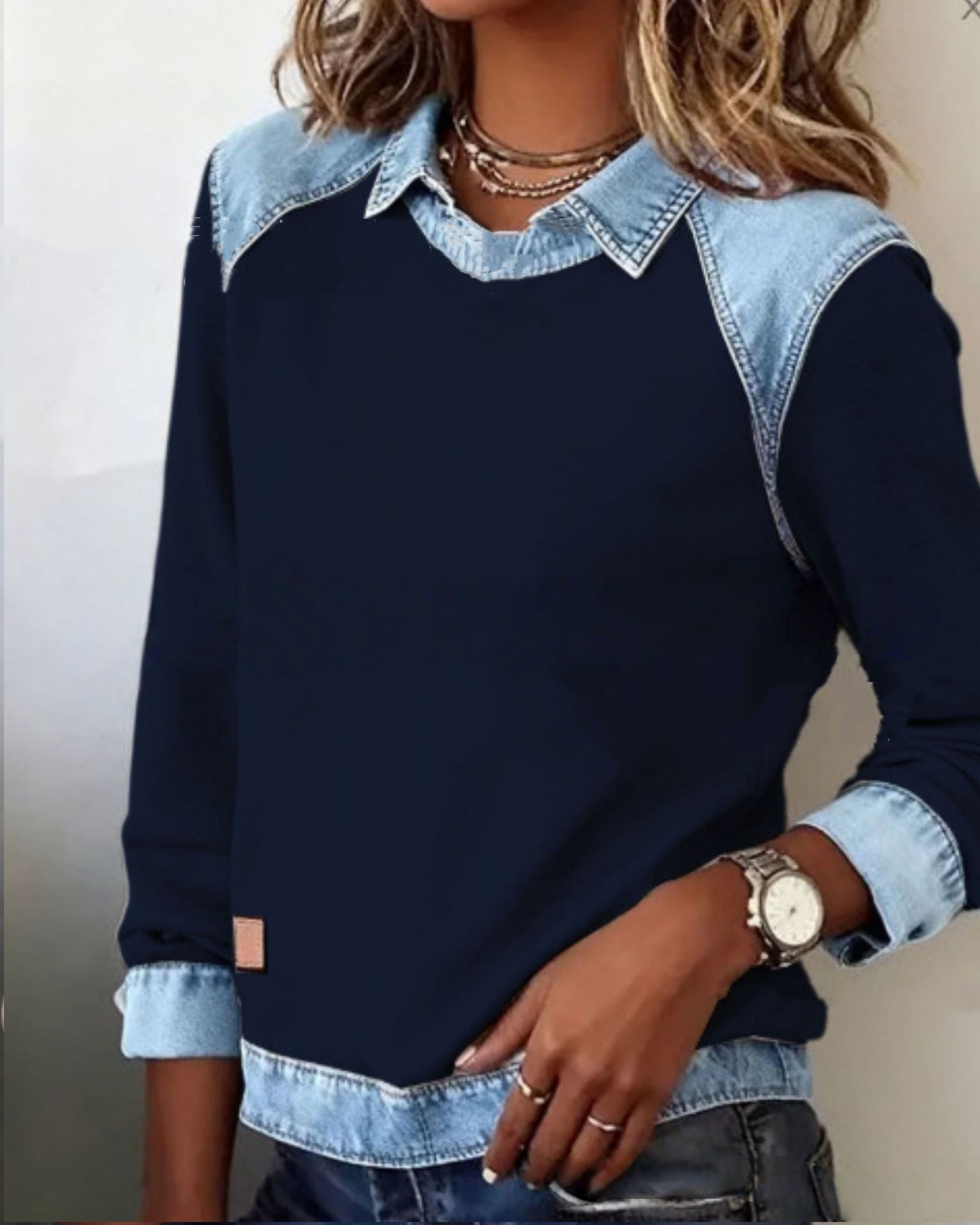 Denim-Collar Knit Pullover “Noemi”