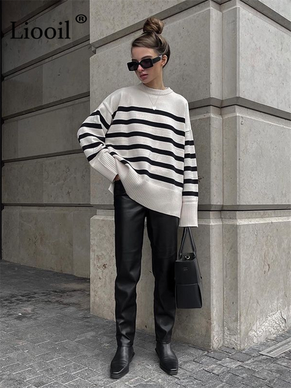 Breton-Stripe Oversized Knit Sweater “Adele”