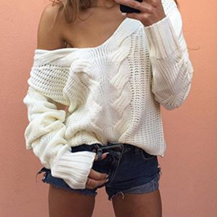 Zopfstrick-Pullover mit V-Ausschnitt „Marina“