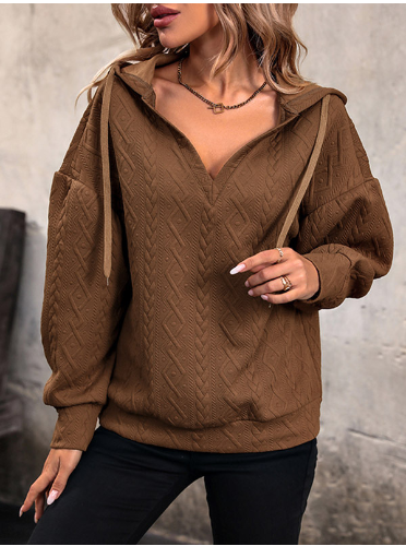 Hooded V-Neck Knit Sweater “Lorena”