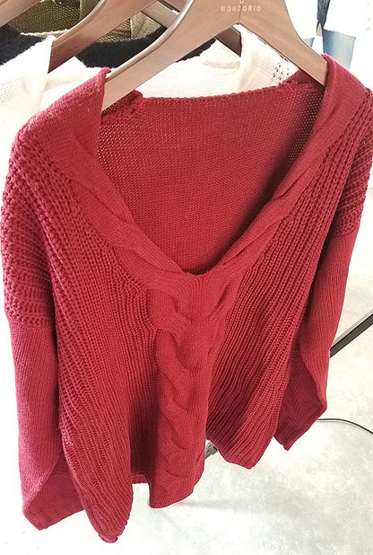 Zopfstrick-Pullover mit V-Ausschnitt „Marina“