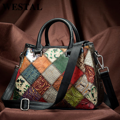 Lederhandtasche im Ethno-Patchwork-Stil
