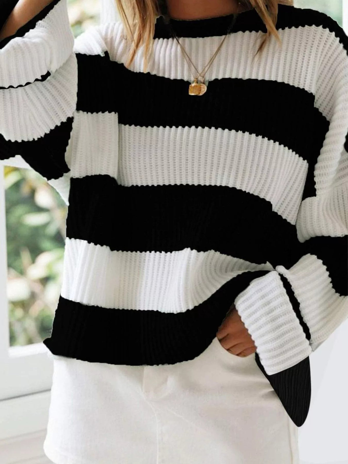 Block-Stripe Oversized Knit Sweater “Stella”