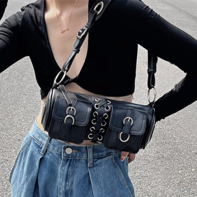 Faux Leather (PU) Buckle Baguette Bag
