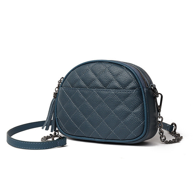 Quilted Leather Oval Crossbody Bag