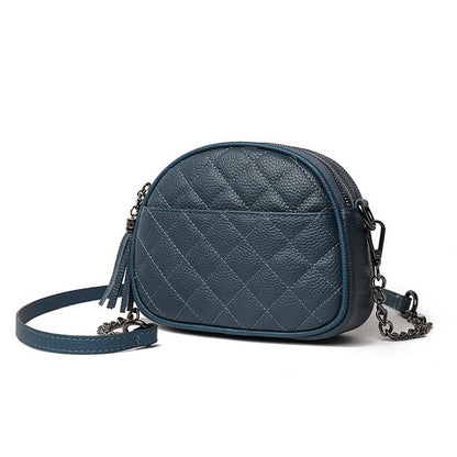 Quilted Leather Oval Crossbody Bag