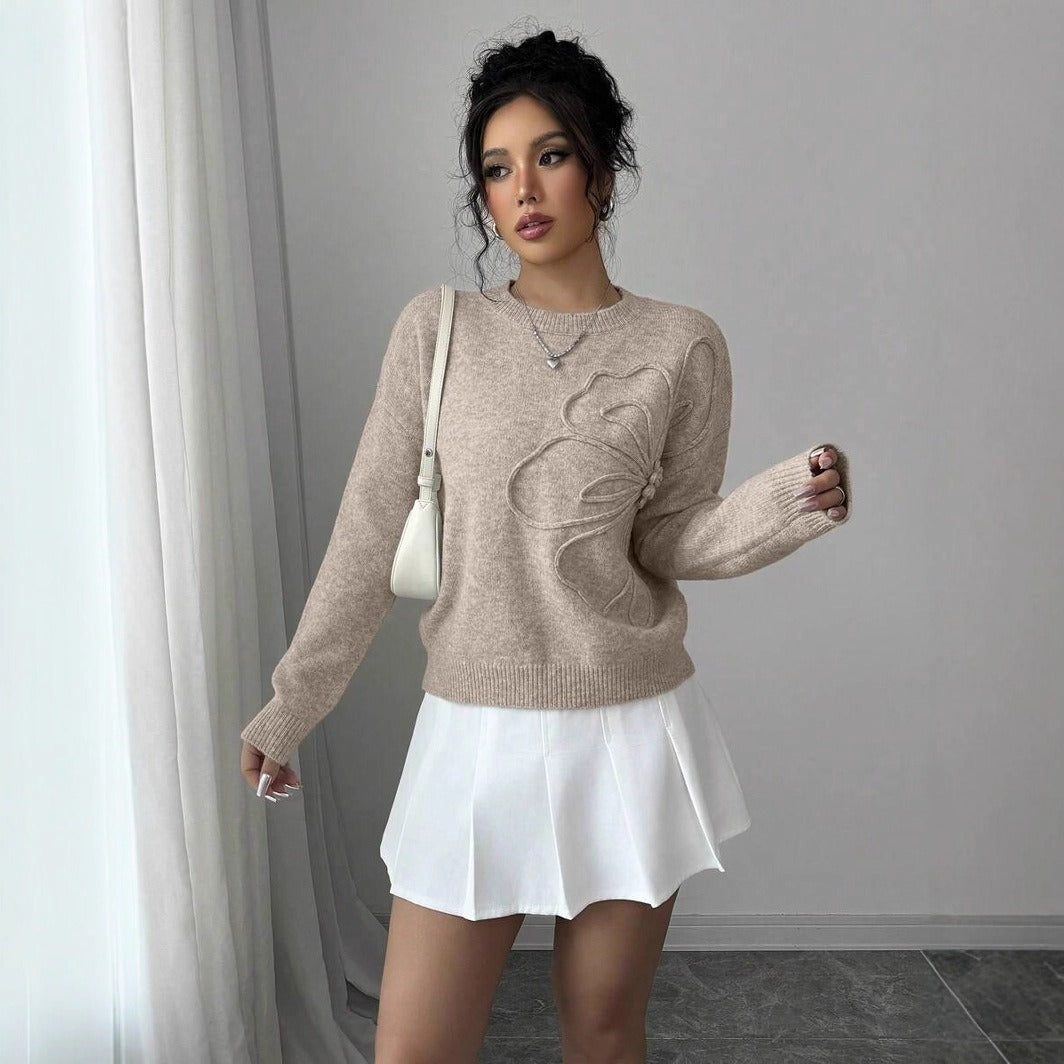 Embossed Flower Knit Sweater “Linnea”