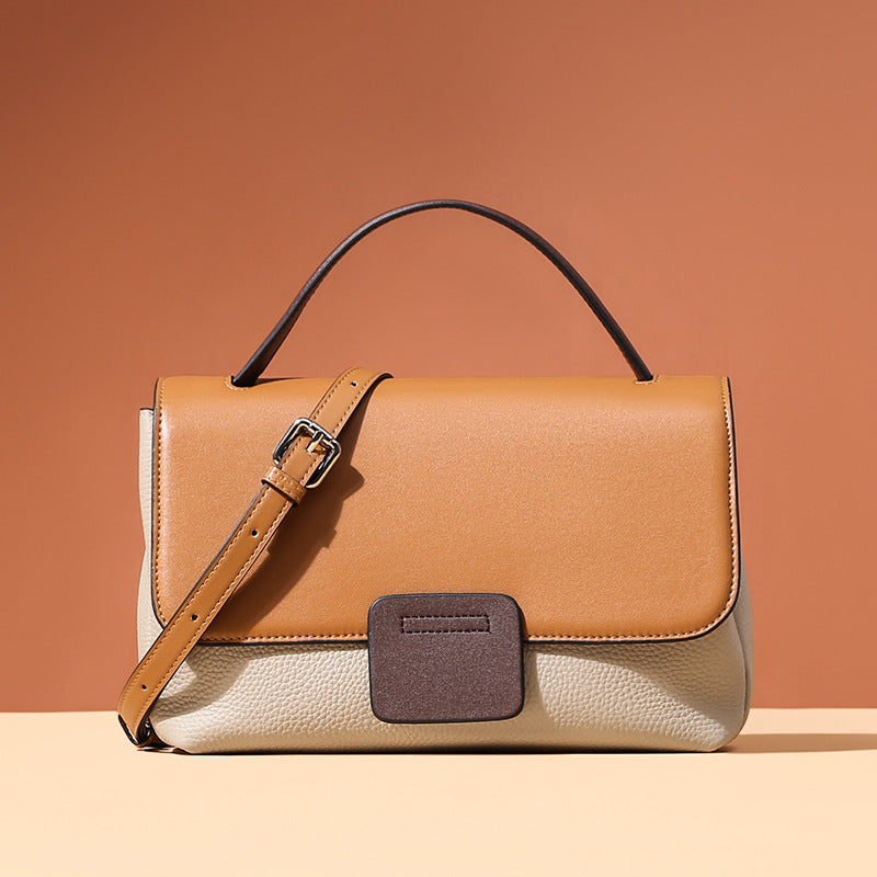 Two-Tone Leather Flap Handbag