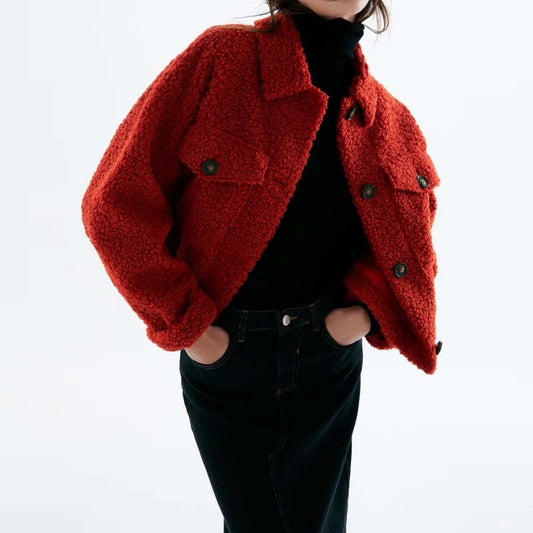 Red Teddy Shirt Jacket “Smilla”