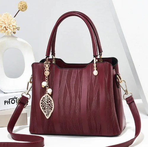 Faux Leather (PU) Handbag with Leaf Charm