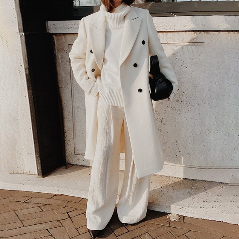 Long Double-Breasted Wool-Look Coat “Mathilde”