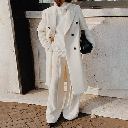Long Double-Breasted Wool-Look Coat “Mathilde”