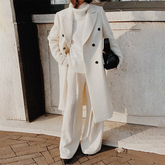 Long Double-Breasted Wool-Look Coat “Mathilde”