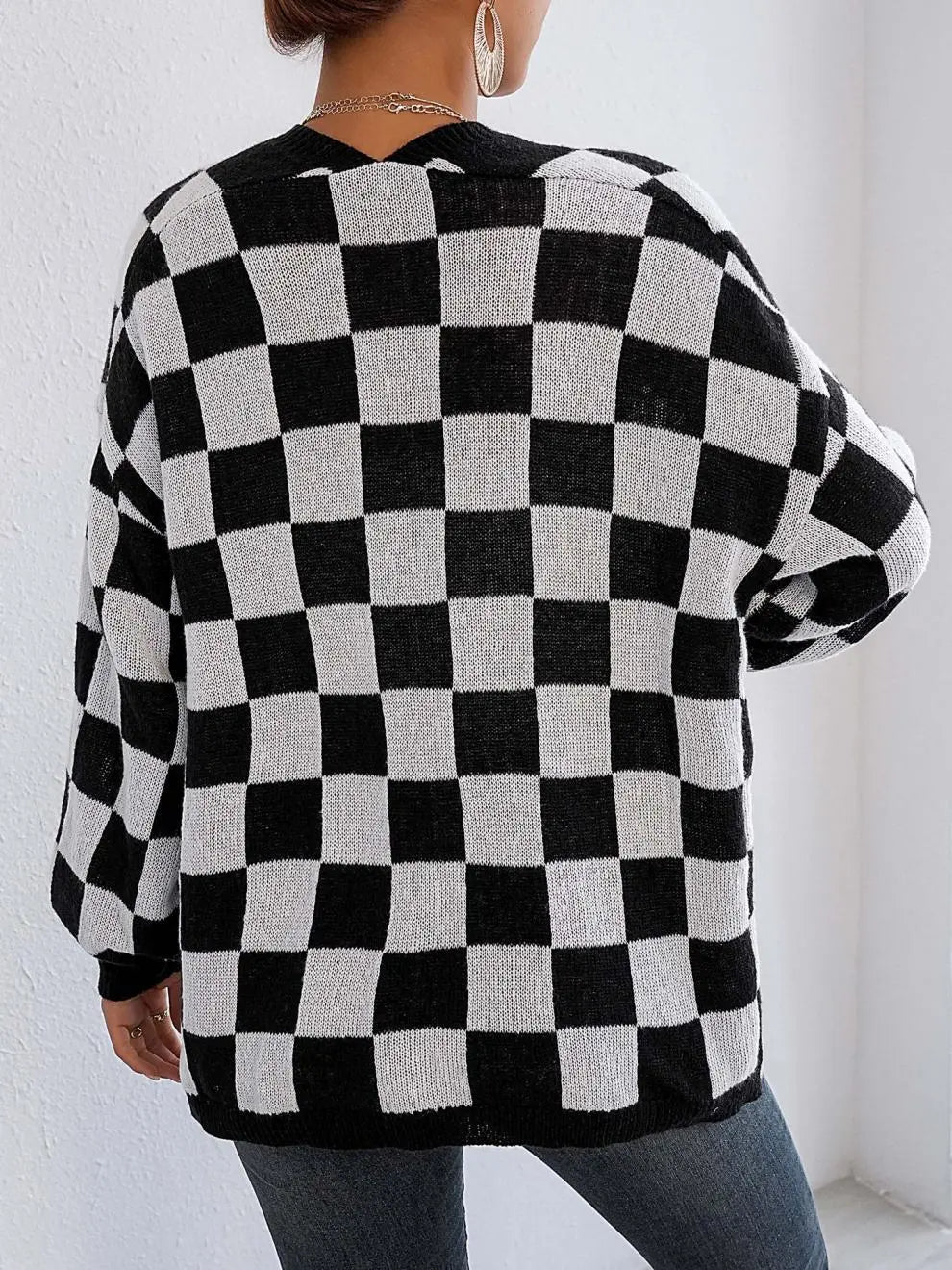 Checkerboard Knit Cardigan “Ingrid”