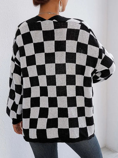Checkerboard Knit Cardigan “Ingrid”