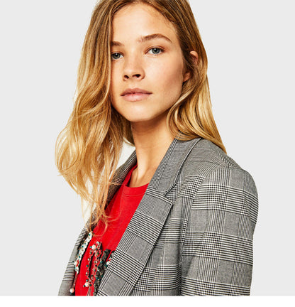 Glen Check One-Button Blazer “Signe”