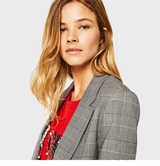 Glen Check One-Button Blazer “Signe”