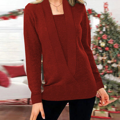 Strickpullover mit tiefem V-Ausschnitt im Lagen-Look „Carmen“
