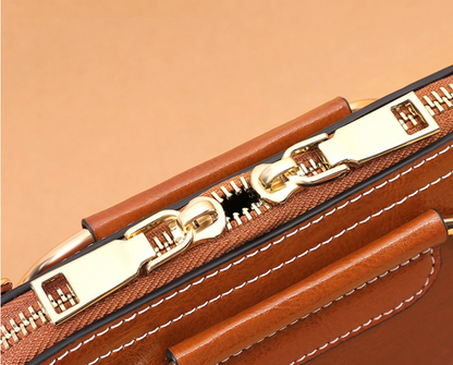 Leather Shoulder Bag with Cat Handle