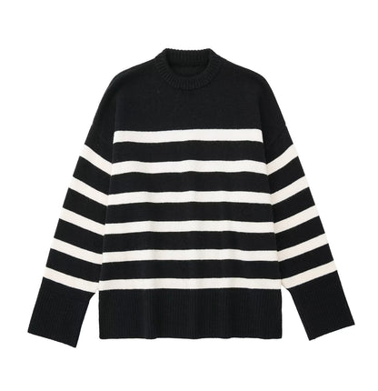 2024 Autumn Women's Striped Long Sleeve Knit Sweater