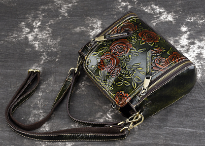 Floral Embossed Leather Handbag