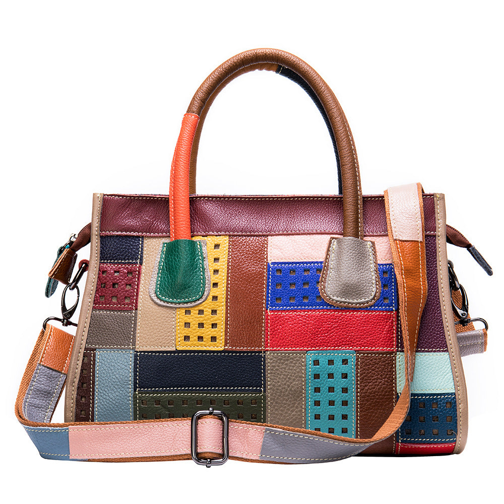 Patchwork Leather Boston Handbag