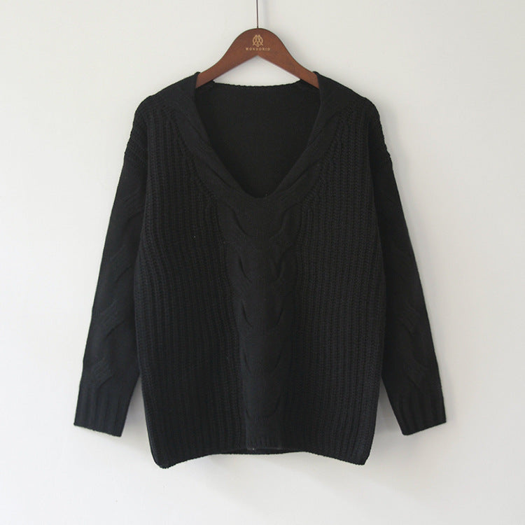 Zopfstrick-Pullover mit V-Ausschnitt „Marina“