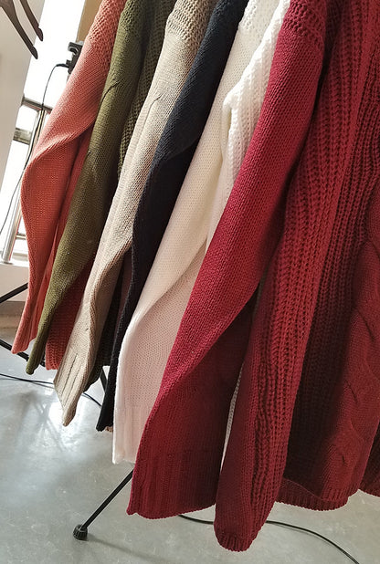 Zopfstrick-Pullover mit V-Ausschnitt „Marina“