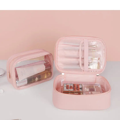 2-Piece Faux Leather (PU) Travel Makeup Bag Set