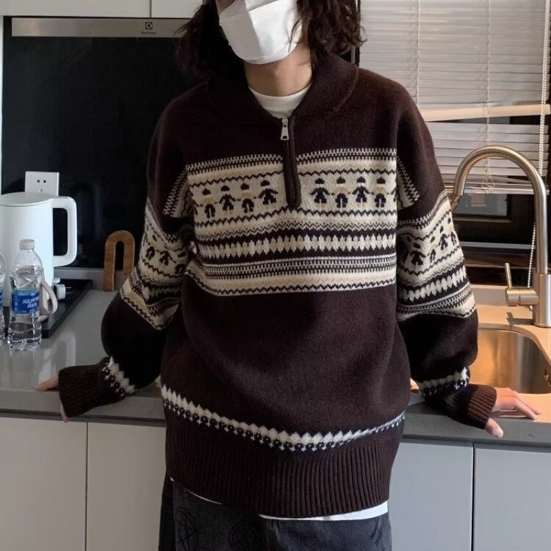 Jacquard Half-Zip Knit Sweater “Lorenzo”