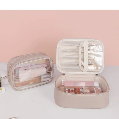 2-Piece Faux Leather (PU) Travel Makeup Bag Set
