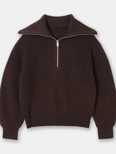 Half-Zip Sailor-Collar Striped Sweater “Gaia”