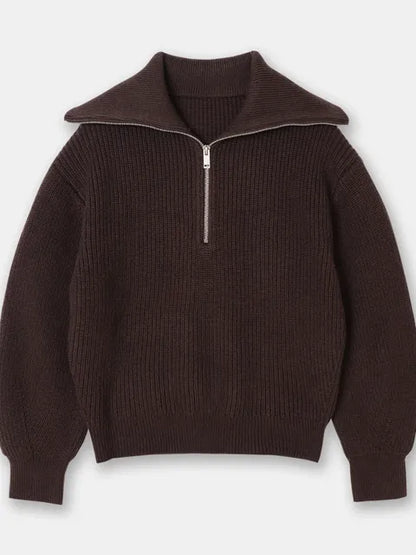 Half-Zip Sailor-Collar Striped Sweater “Gaia”