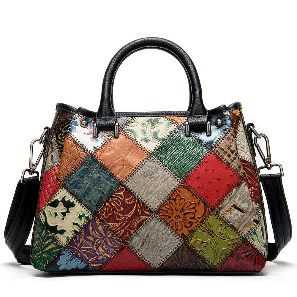 Lederhandtasche im Ethno-Patchwork-Stil