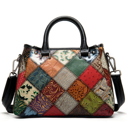 Lederhandtasche im Ethno-Patchwork-Stil