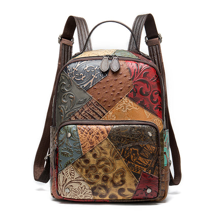 Patchwork-Lederrucksack mit Blumenmuster