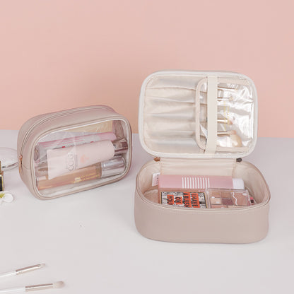 2-Piece Faux Leather (PU) Travel Makeup Bag Set