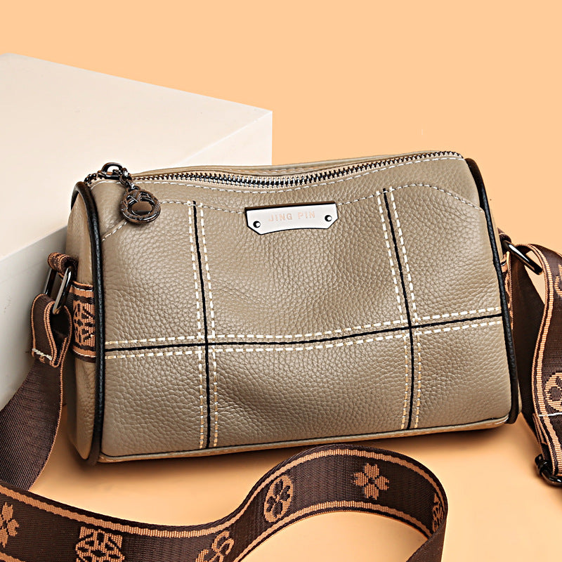 Stitched Leather Barrel Shoulder Bag