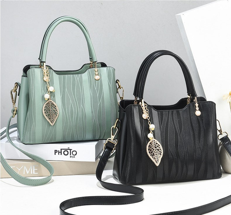 Faux Leather (PU) Handbag with Leaf Charm