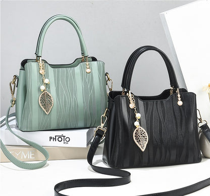 Faux Leather (PU) Handbag with Leaf Charm