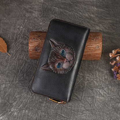 Hand-Painted Cat Leather Wallet
