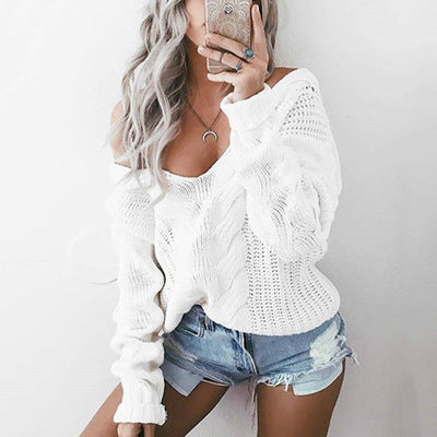 Zopfstrick-Pullover mit V-Ausschnitt „Marina“