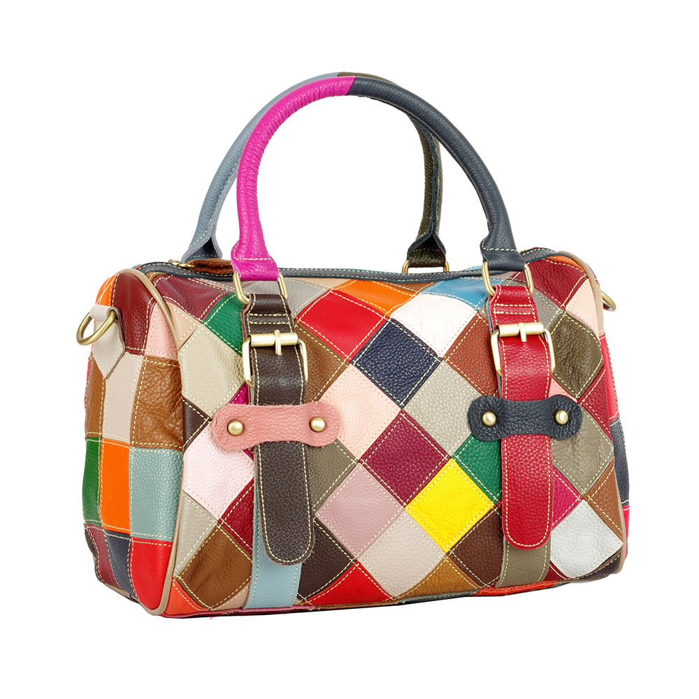 Patchwork Cowhide Boston Bag